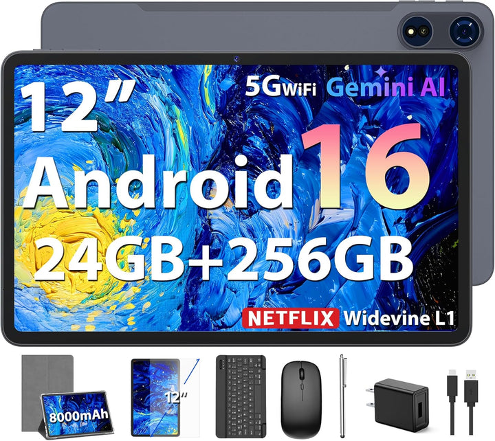 Tablet Android 16 2026, tableta de 12 pulgadas con teclado, 24 GB+2...