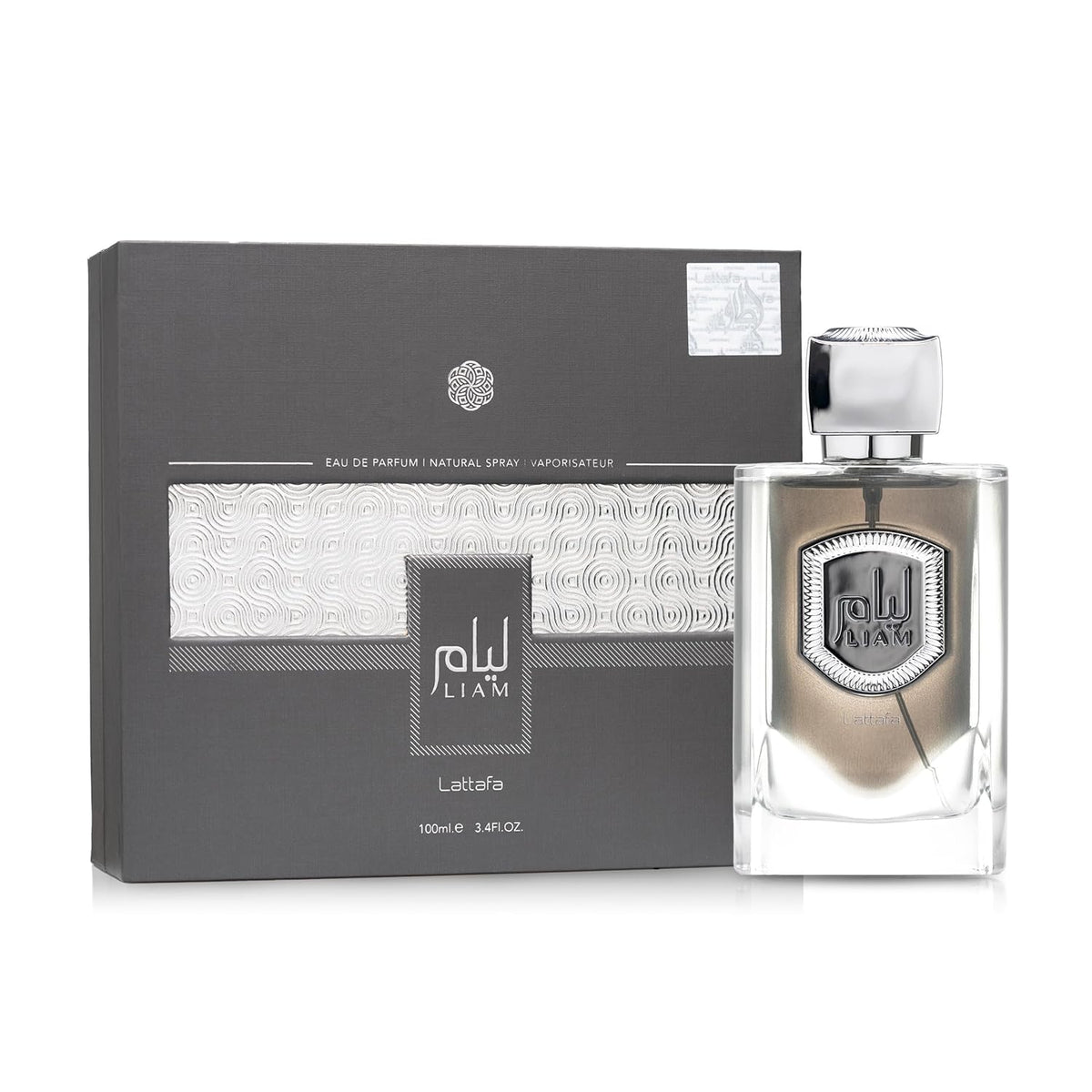 Lattafa Liam Grey Eau de Parfum Spray para Unisex, 3.4 onzas