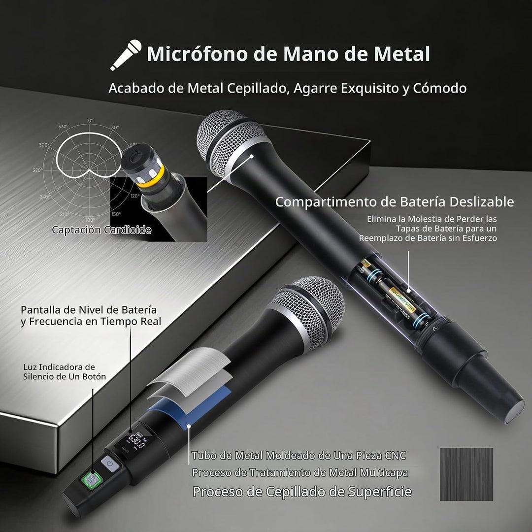 Kelghua Dual UHF Sistema de micrófono inalámbrico portátil de metal...