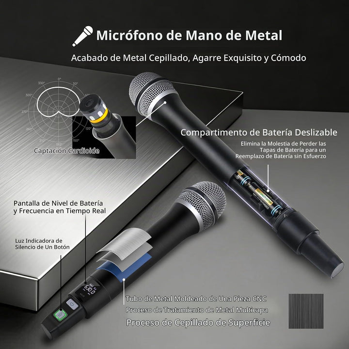 Kelghua Dual UHF Sistema de micrófono inalámbrico portátil de metal...
