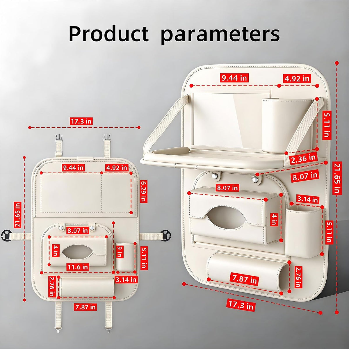Organizador Universal de Cuero Premium Plegable para Asiento Trasero de Automóvil con Bandeja de Mesa, Protector de Respaldo de Asiento de Automóvil con Bolsa de Basura, Soporte para