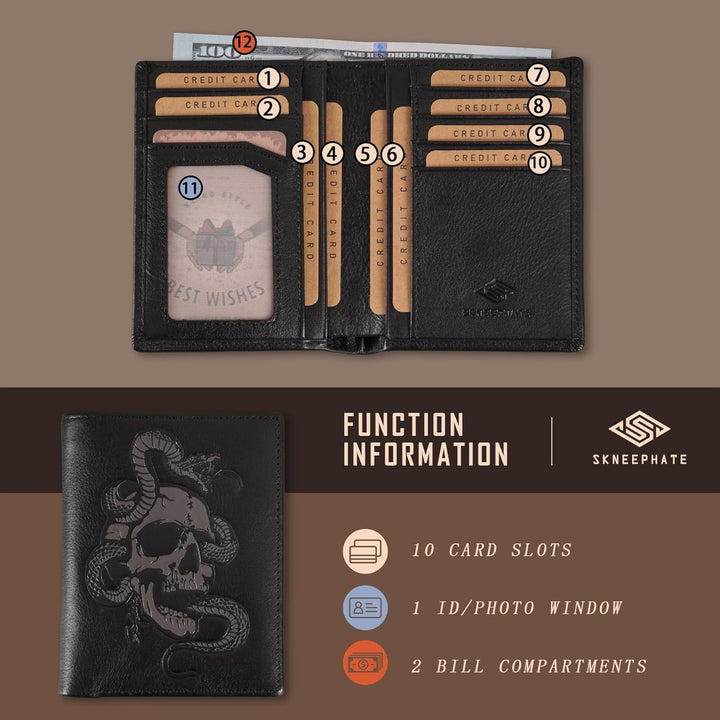 skneephate Billeteras plegables para hombre, diseño de calavera ver...