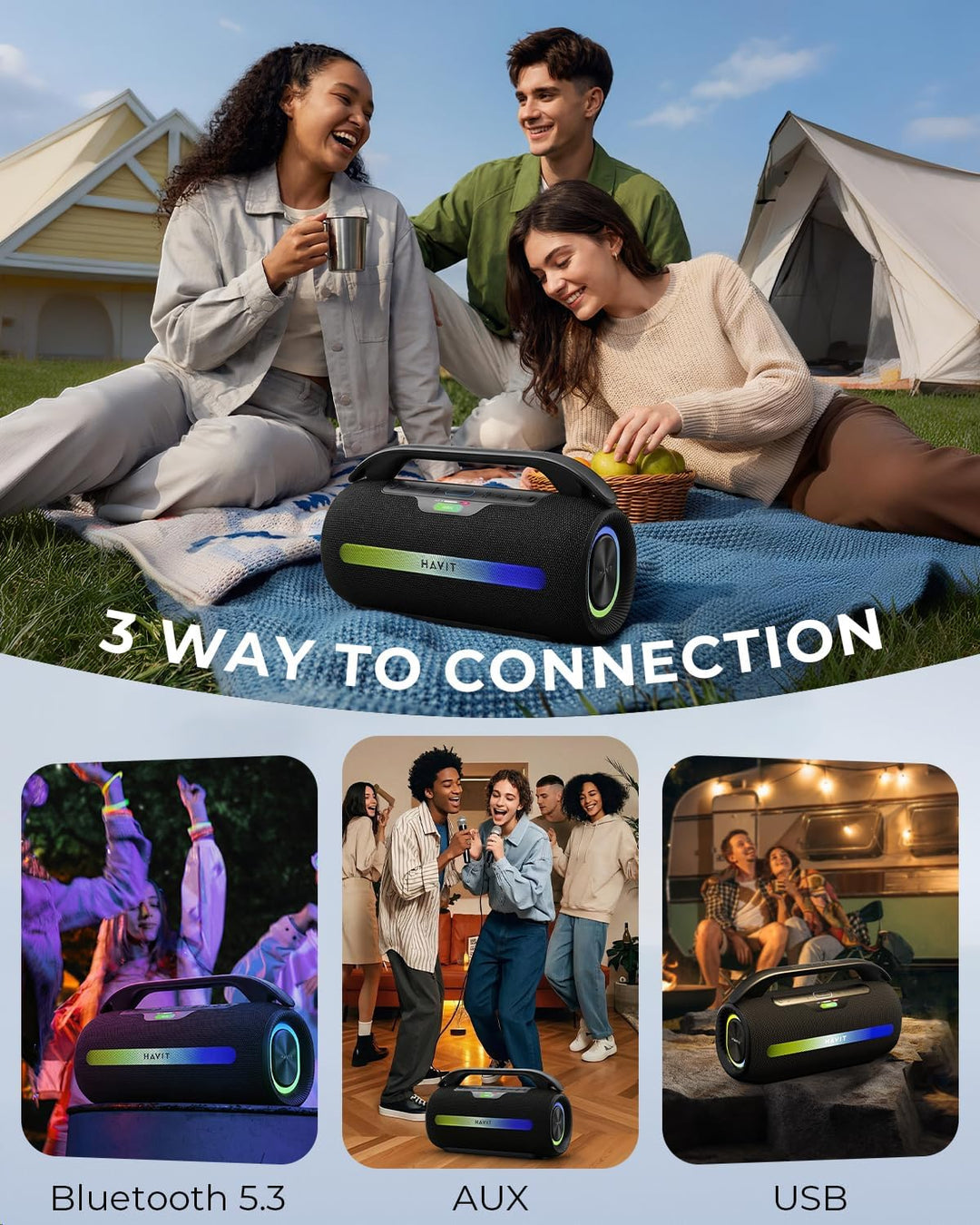 havit Altavoz Bluetooth para exteriores, altavoces de pico de 120 W...
