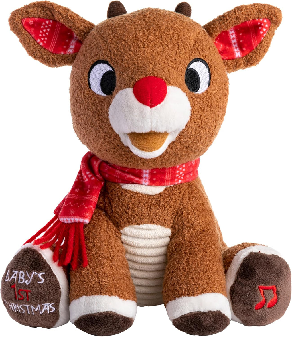 KIDS PREFERRED Santa Claus Rudolph, el reno de nariz roja, animal de peluche musical, la primera Navidad del bebé, 8 pulgadas
