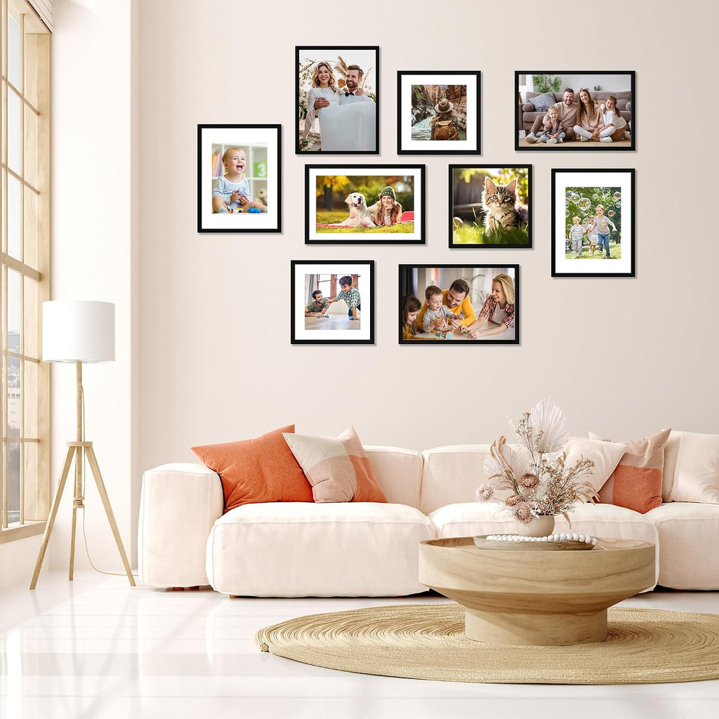 Juego de 4 portarretratos de 12 x 16 pulgadas, portarretratos con plexiglás HD, para exhibir imágenes de 8.5 x 11 pulgadas con paspartú o de 11 x 17 pulgadas sin paspartú