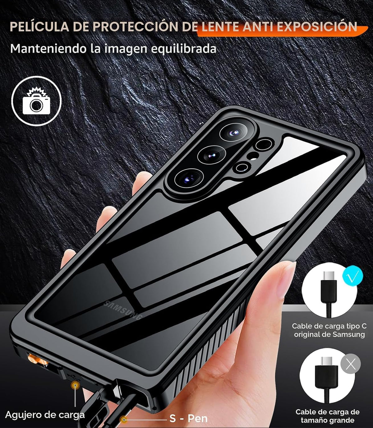 Temdan Funda impermeable diseñada para Samsung Galaxy S26 Ultra, lente y protector de pantalla integrados de grado militar, a prueba de golpes, a prueba de caídas, IP68 bajo el agua, carcasa completa para Galaxy S26 Ultra de 6.9 pulgadas, color negro