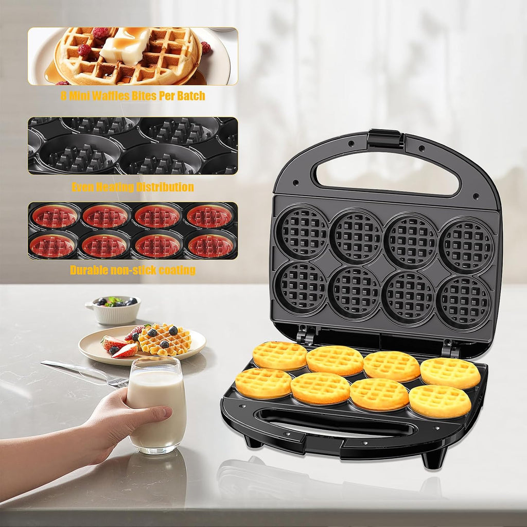OSTBA - Mini waflera para hacer 8 mini waffles, pequeña plancha para gofres