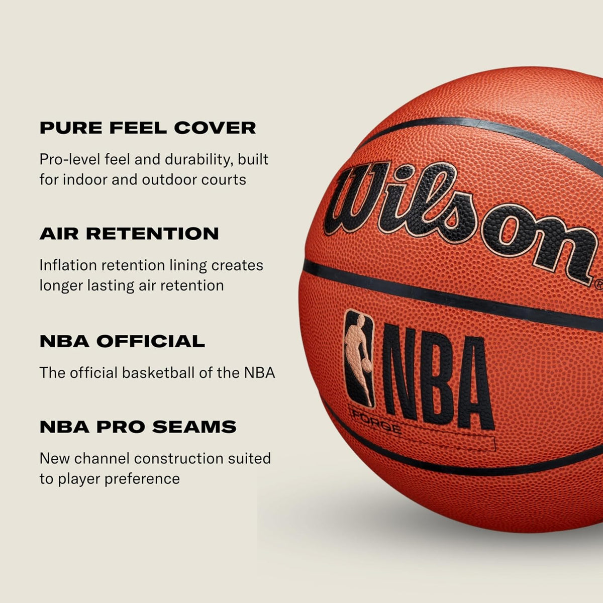 WILSON NBA Forge - Balón de baloncesto para interiores y exteriores, marrón, tamaño 6 - 28.5 pulgadas, 1 balón