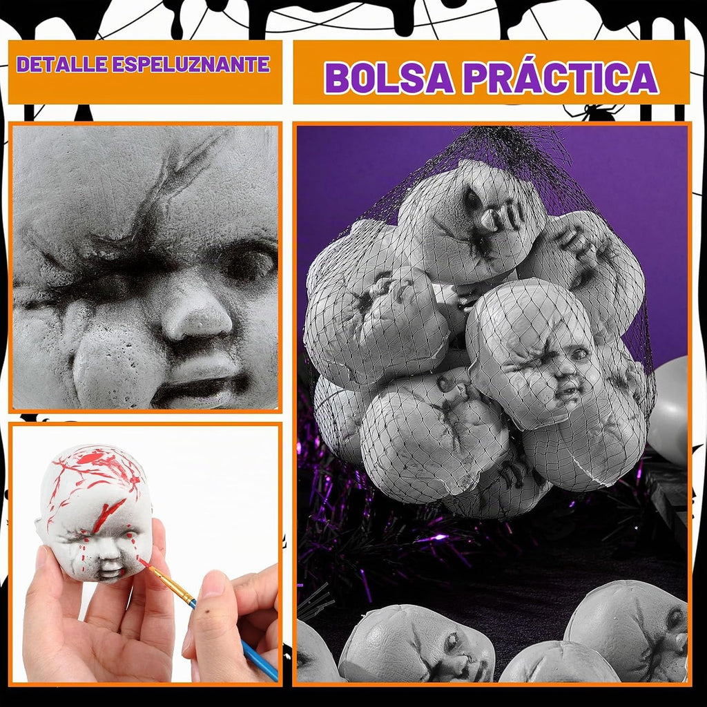 Hiboom 12 cabezas de muñeca de bebé de Halloween, plástico de miedo
