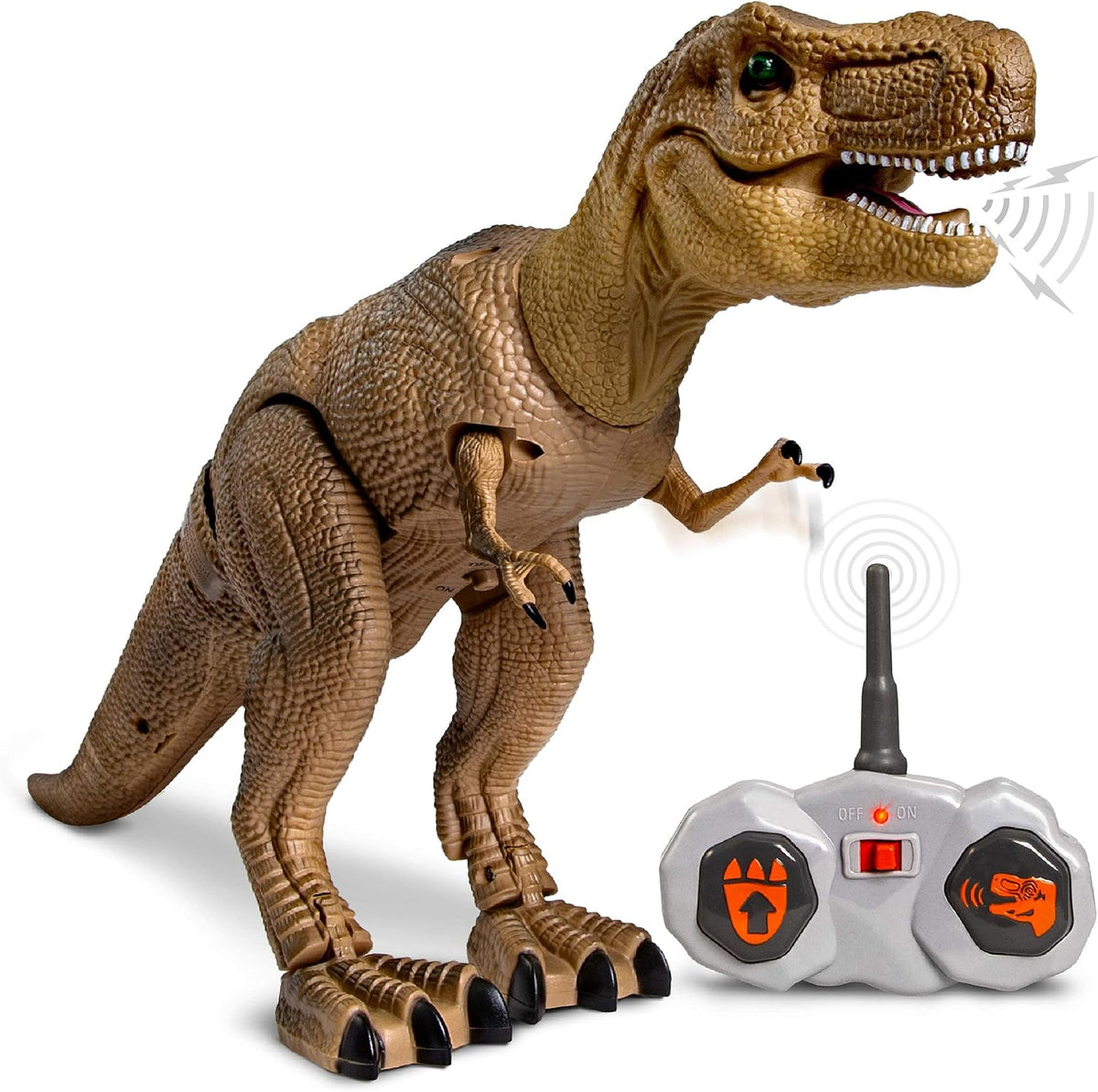 Discovery Dinosaurio T-Rex a control remoto, figura de acción realista Jurassic RC con piernas para caminar, sonidos rugientes, boca mordiente, juguetes de dinosaurio para niños, juguetes para niños, regalo de automóvil RC | Dinosaurio divertido para mayo