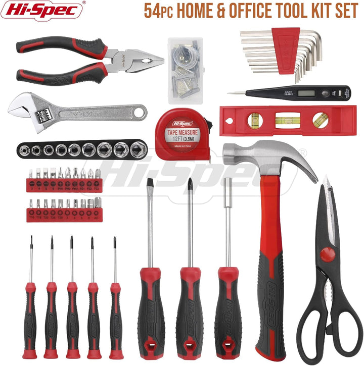 Hi-Spec Kit de herramientas para el hogar de 54 piezas, color rojo,...