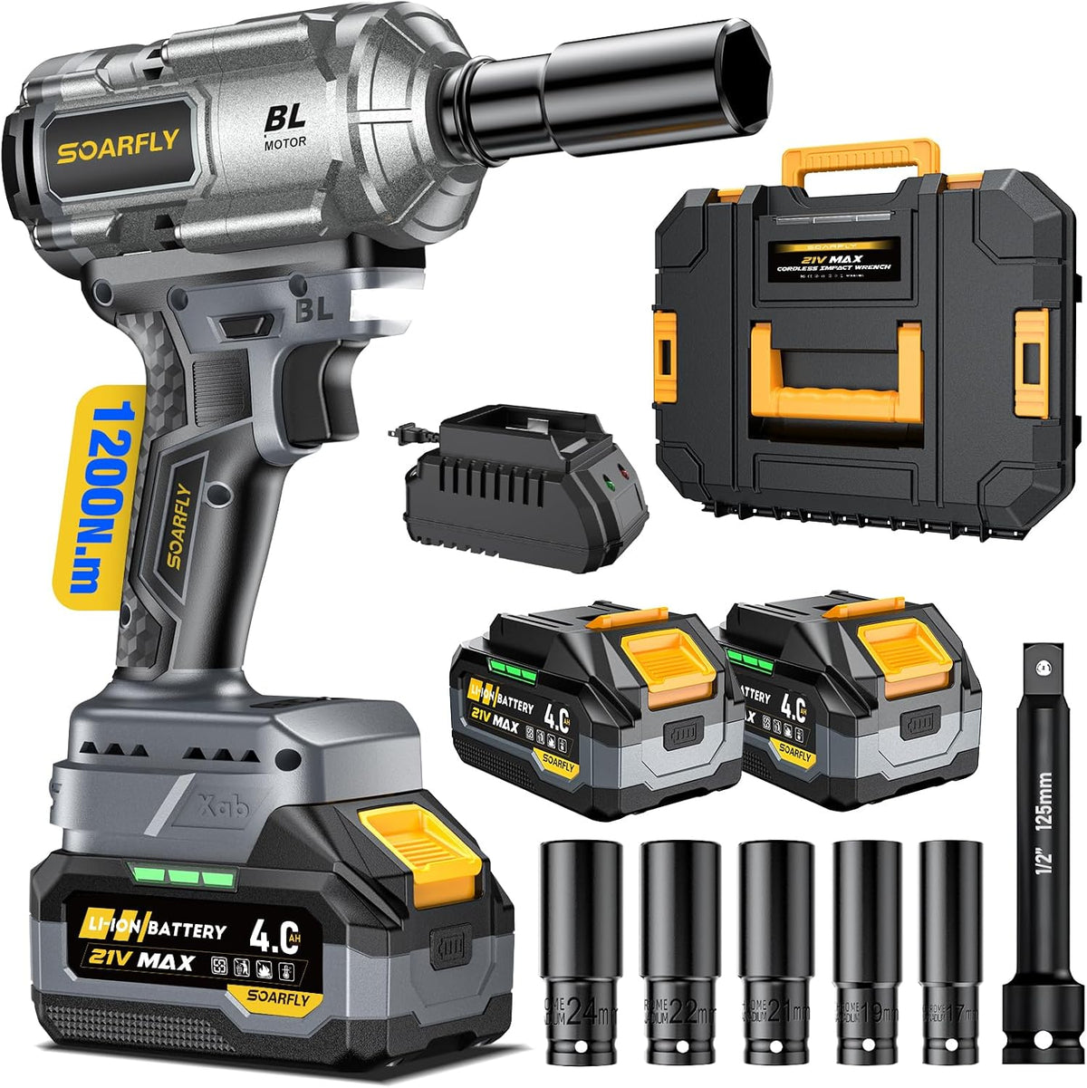 Impact Wrench Inalámbrico 1/2", 900 Ft-Lb (1200 N.m), Baterías de 2x4.0Ah