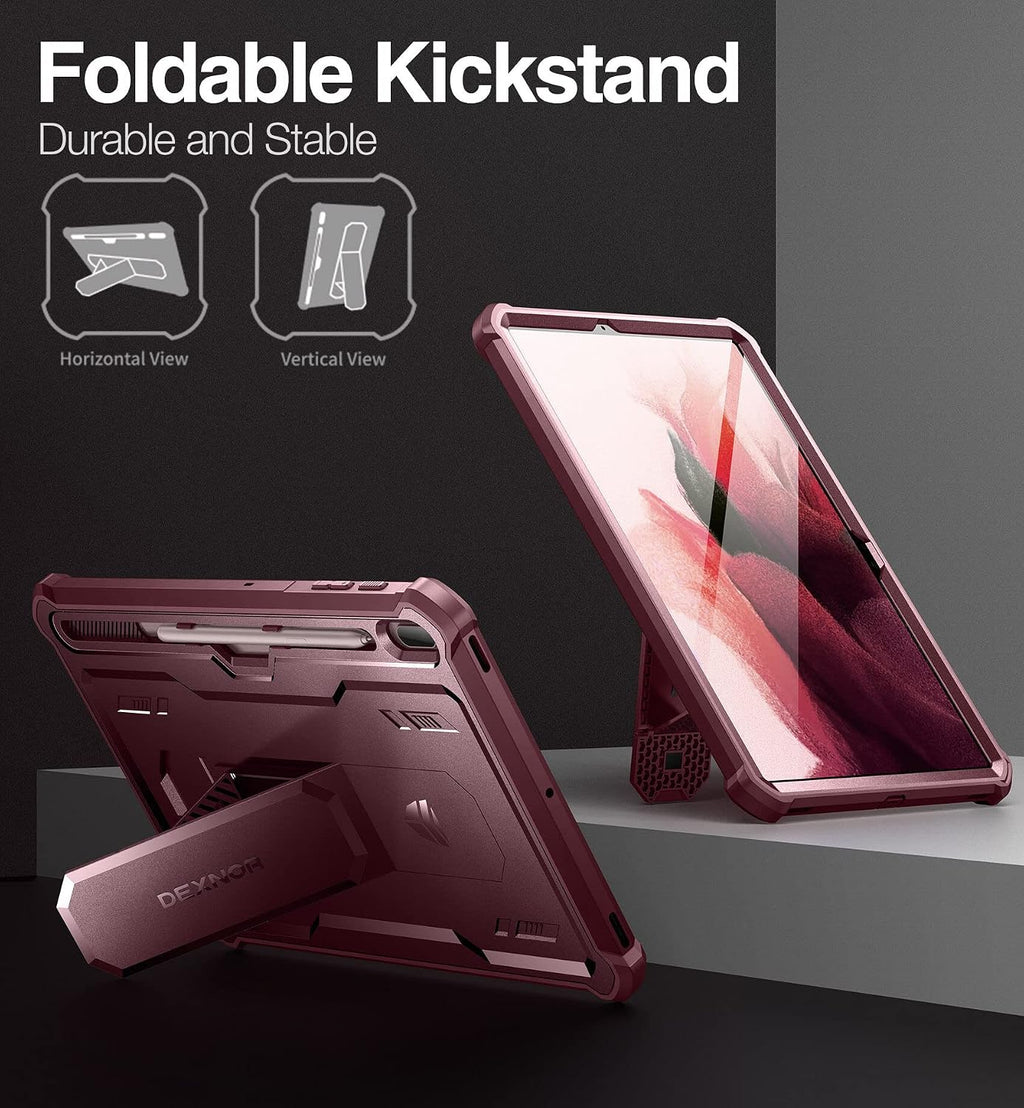 Dexnor Funda para Samsung Galaxy Tab S7 FE de 12.4 pulgadas (2021), [protector de pantalla y soporte integrados] con soporte para bolígrafo, resistente a prueba de golpes, funda protectora de cuerpo completo para Galaxy S7 FE - Rojo