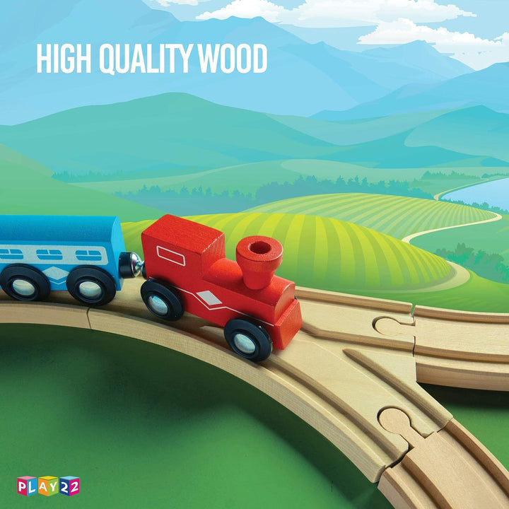 Play22 Vías de tren de madera 52 piezas 2 trenes de