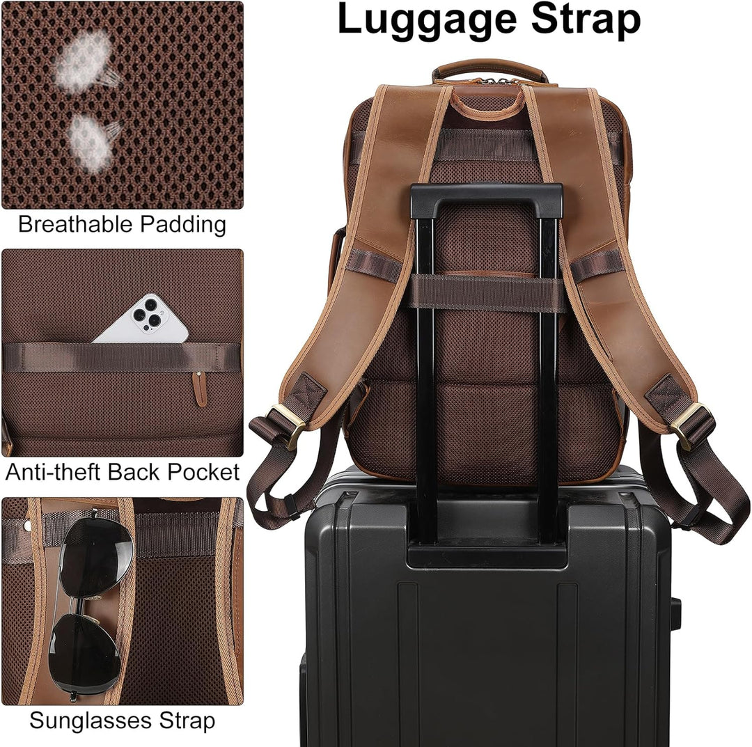 TIDING Mochila para portátil de cuero de grano completo de 17.3 pul...