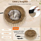 Camas calefactables para gatos de interior y perros pequeños, cama térmica de 20 pulgadas para mascotas con temporizador y temperatura ajustable, cama eléctrica extraíble e impermeable para gatos de interior