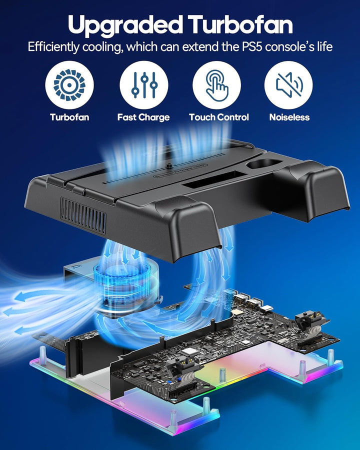 PS5\/Slim\/Pro Stand and Cooling Station with LED Controller Chargi...