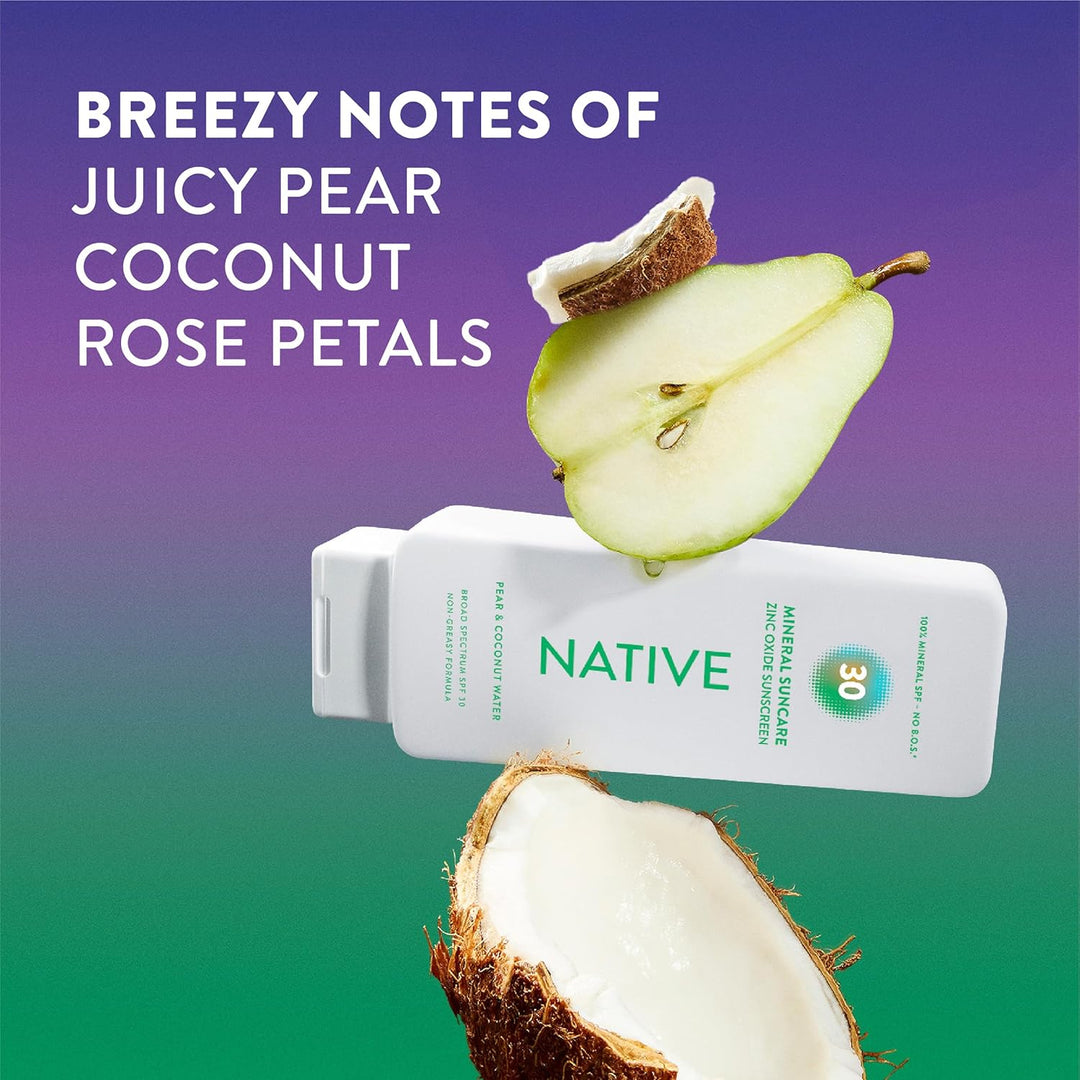 Native Loción de protección solar de pera y agua de coco SPF 30, 10...