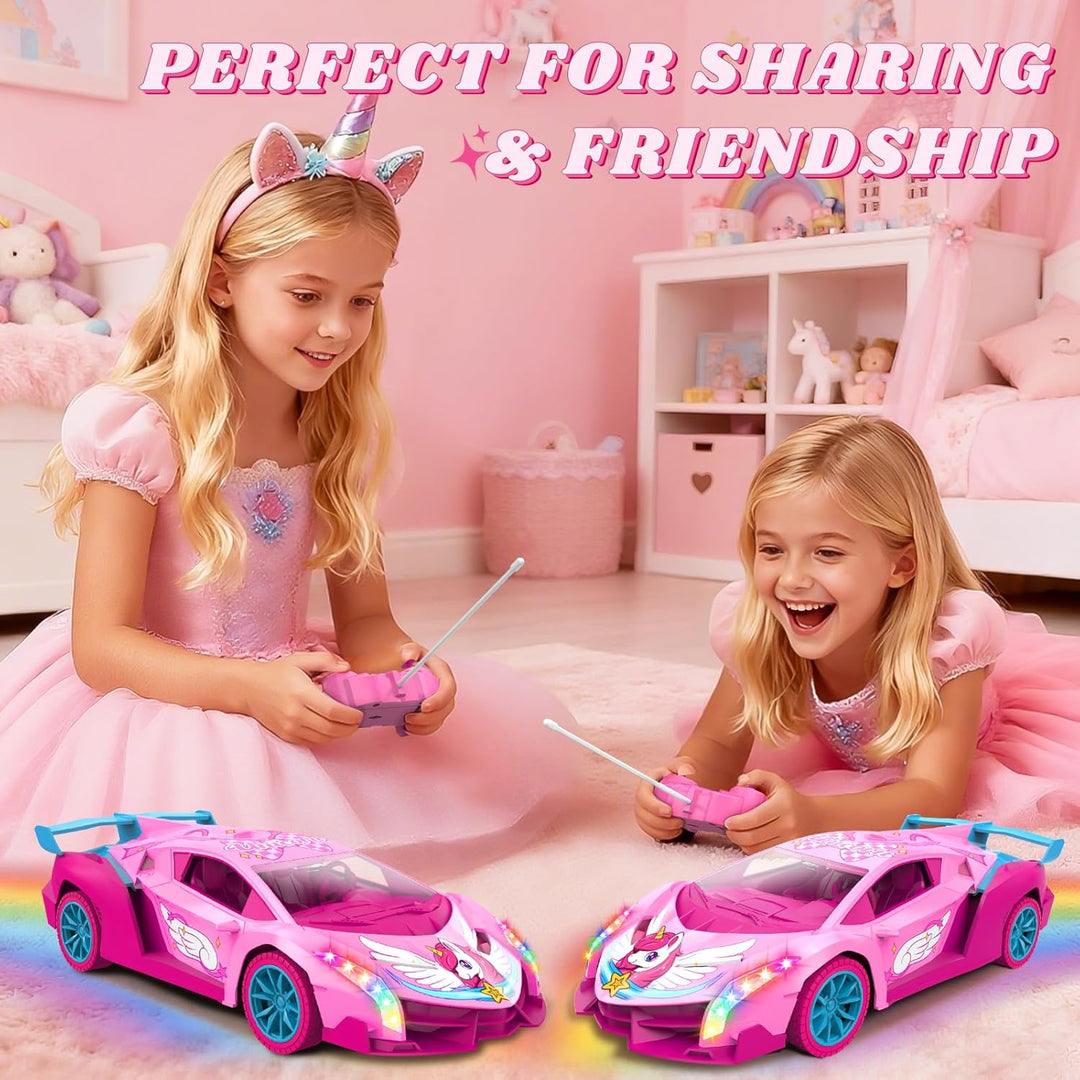 Auto RC de unicornio para niñas, auto de control remoto Rainbow Glo...