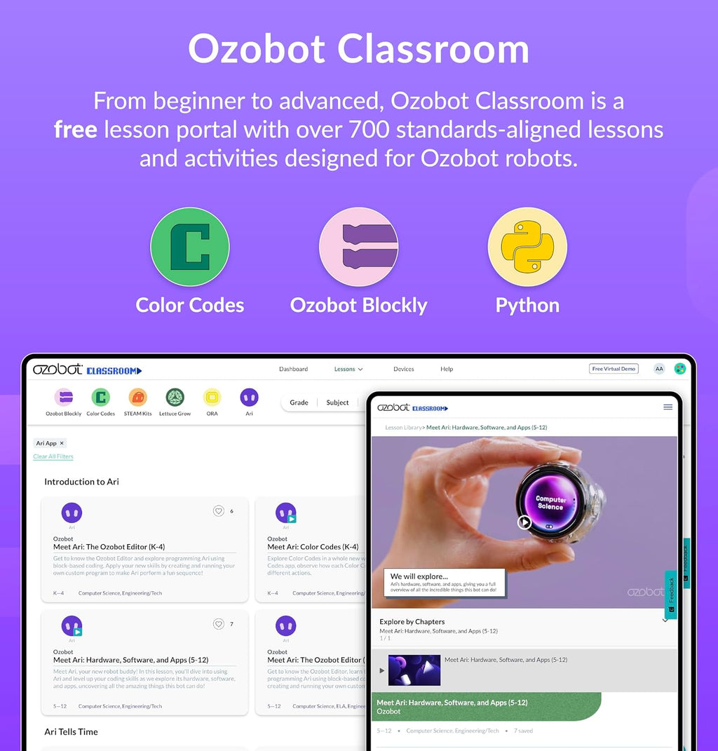Ozobot - Kit de robot de codificación Ari | Edades 8-14 | Codificación STEM para niños y profesores