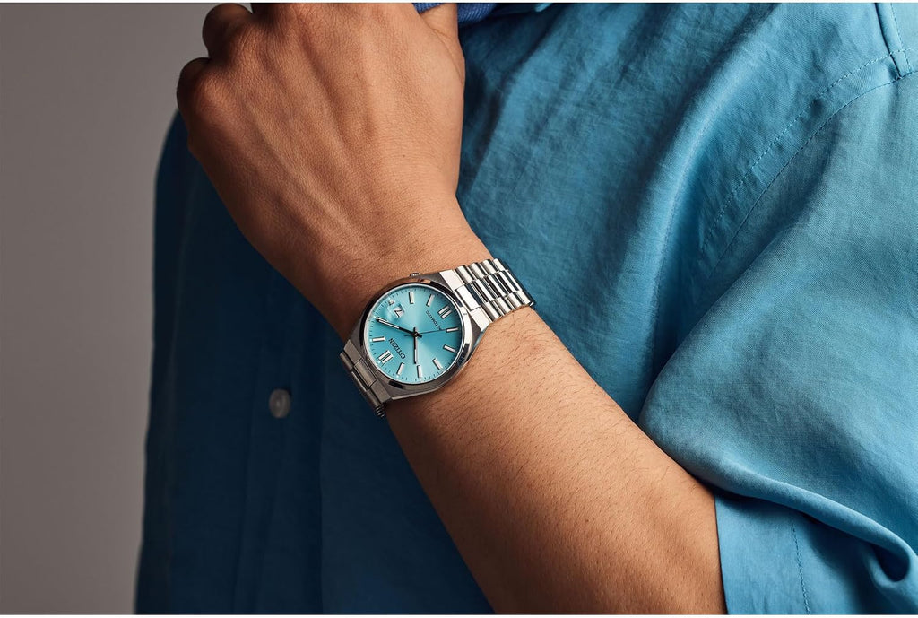 CITIZEN TSUYOSA Reloj automático de pulsera de acero inoxidable y esfera azul cielo 1.575 in NJ0151-53M