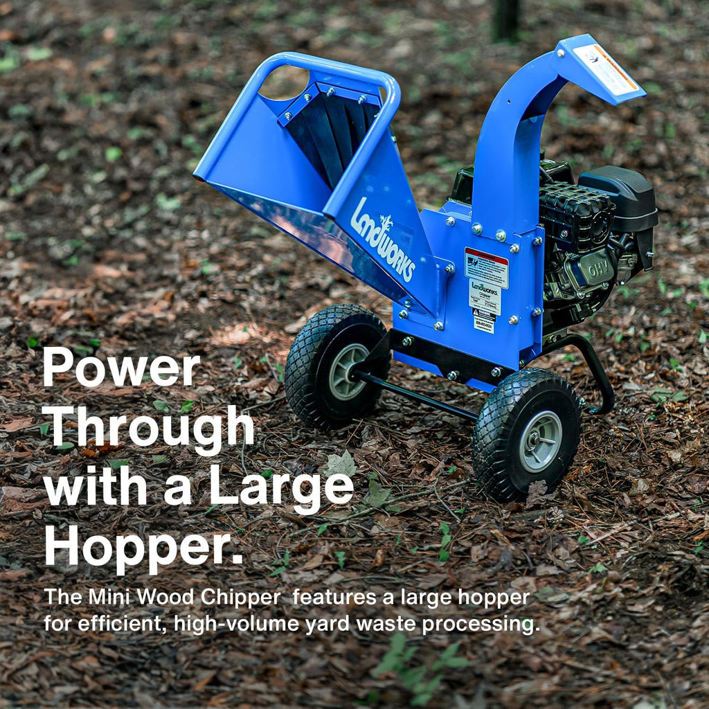 Landworks Mini-trituradora para madera resistente, 7 HP, diseño compacto, 3 pulgadas, capacidad máxima.