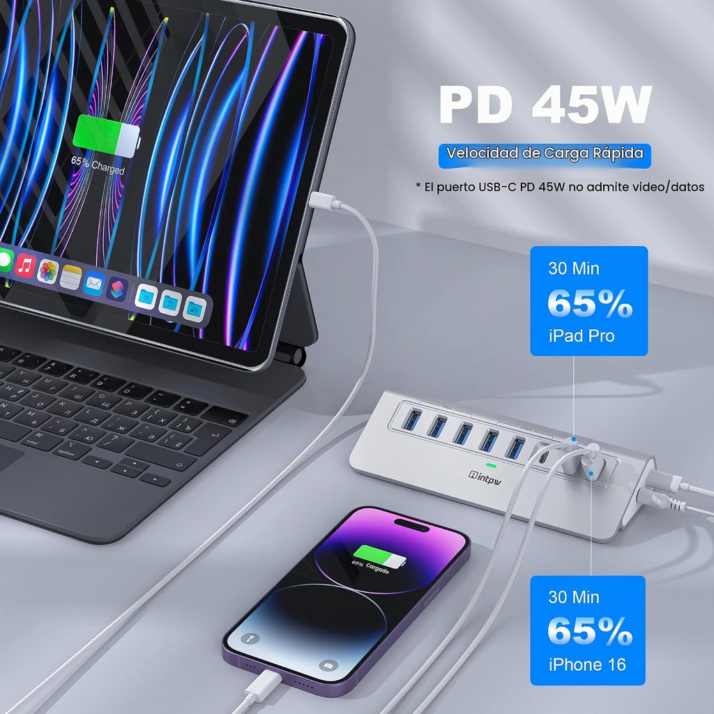 intpw, YH6AC, hub USB 3.2, alimentado