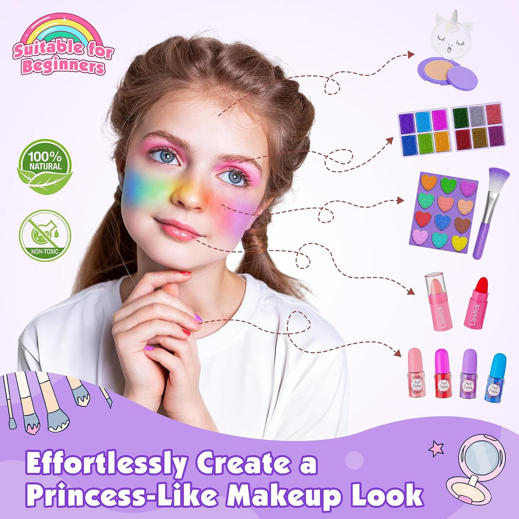 Kit de maquillaje de 59 piezas para niña, estuche de maquillaje lavable