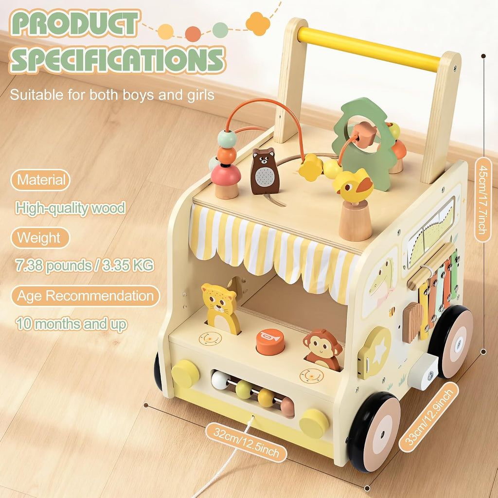 Wooden Activity Cube Push Walker, Wooden Baby Walker, Montessori Toys para Babies 10-12 Months 1 2 3 Years Old Boys & Girls, Help Learning a Walk & Sit-a-Stand