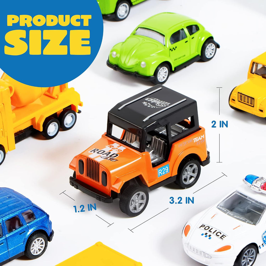 JOYIN 20 piezas de coches de juguete de metal fundido, juguetes de coche a granel, juego de vehículos para niños, recuerdos de fiesta para niños, adornos para pasteles, rellenos de calcetines, autos