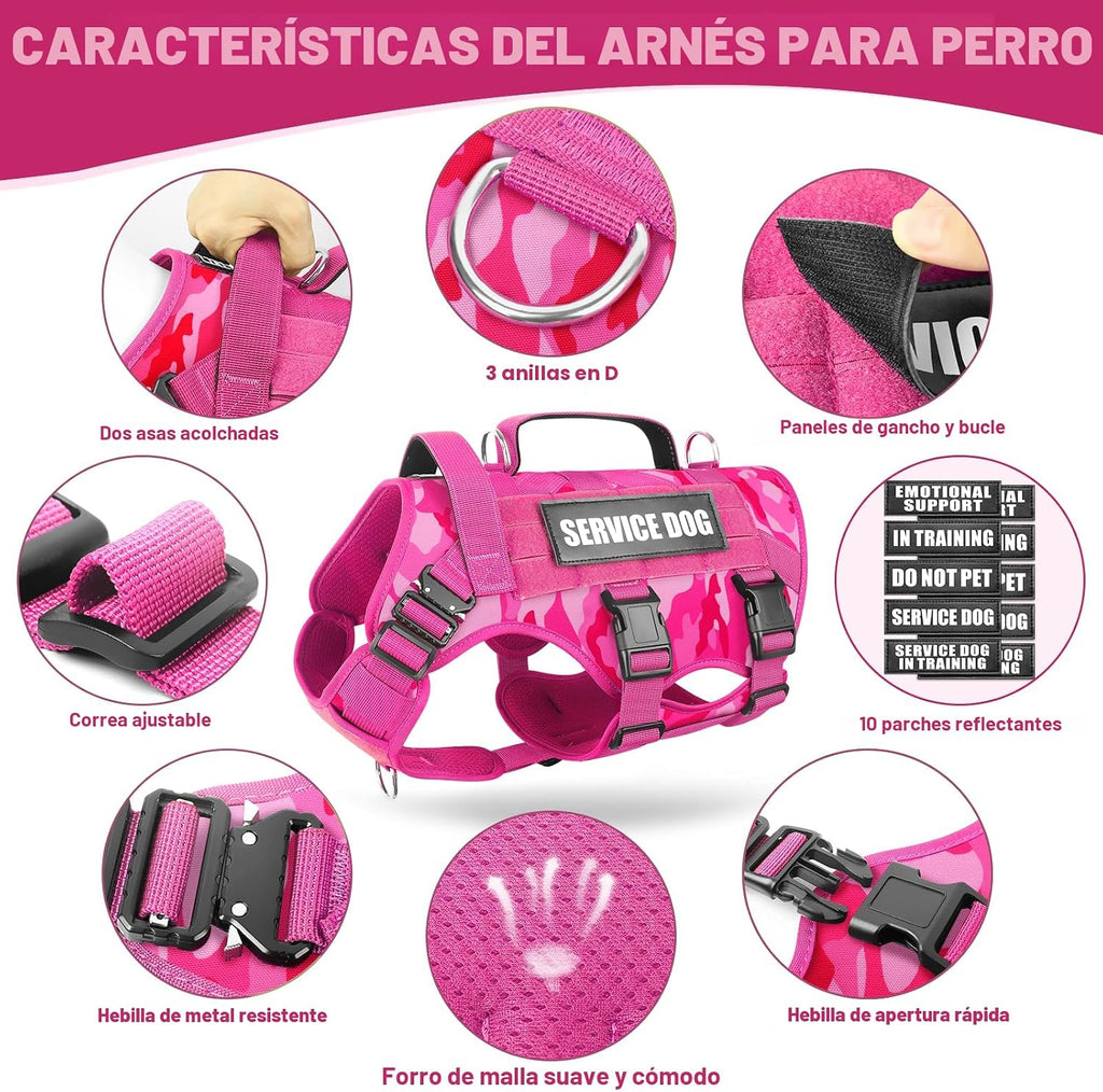 Arnés de chaleco para perro de servicio para perro mediano, chaleco táctico de trabajo MOLLE con 10 parches para mascotas, arnés resistente sin tirones de servicio pesado para entrenamiento y