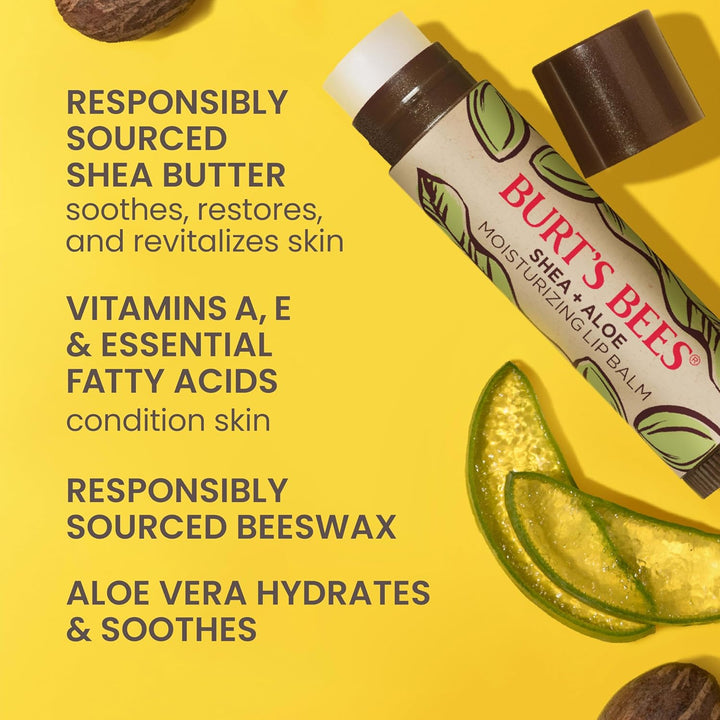 Burt's Bees Bálsamo labial hidratante de karité y aloe, hidrata...