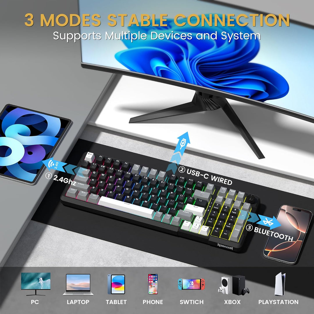Redragon K742 Teclado Mecánico Inalámbrico para Juegos con Perilla,...