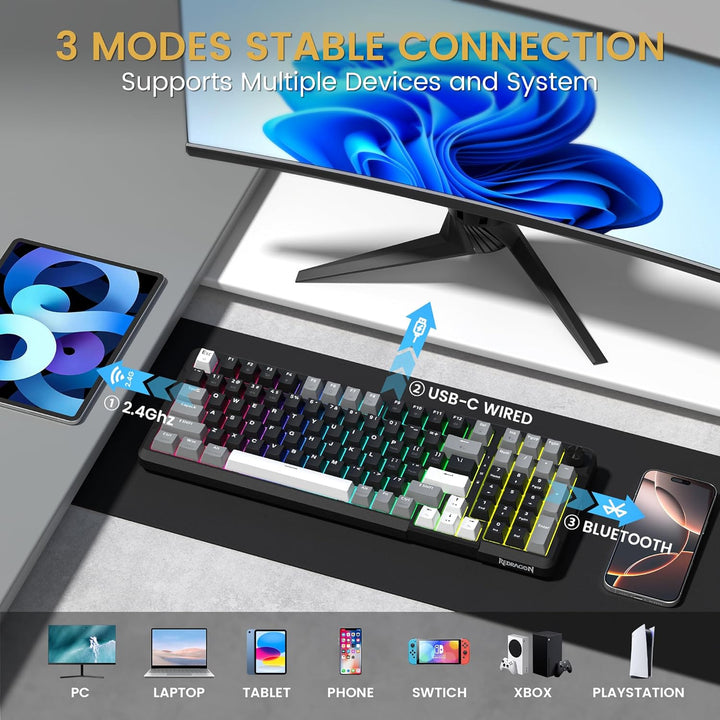Redragon K742 Teclado Mecánico Inalámbrico para Juegos con Perilla,...