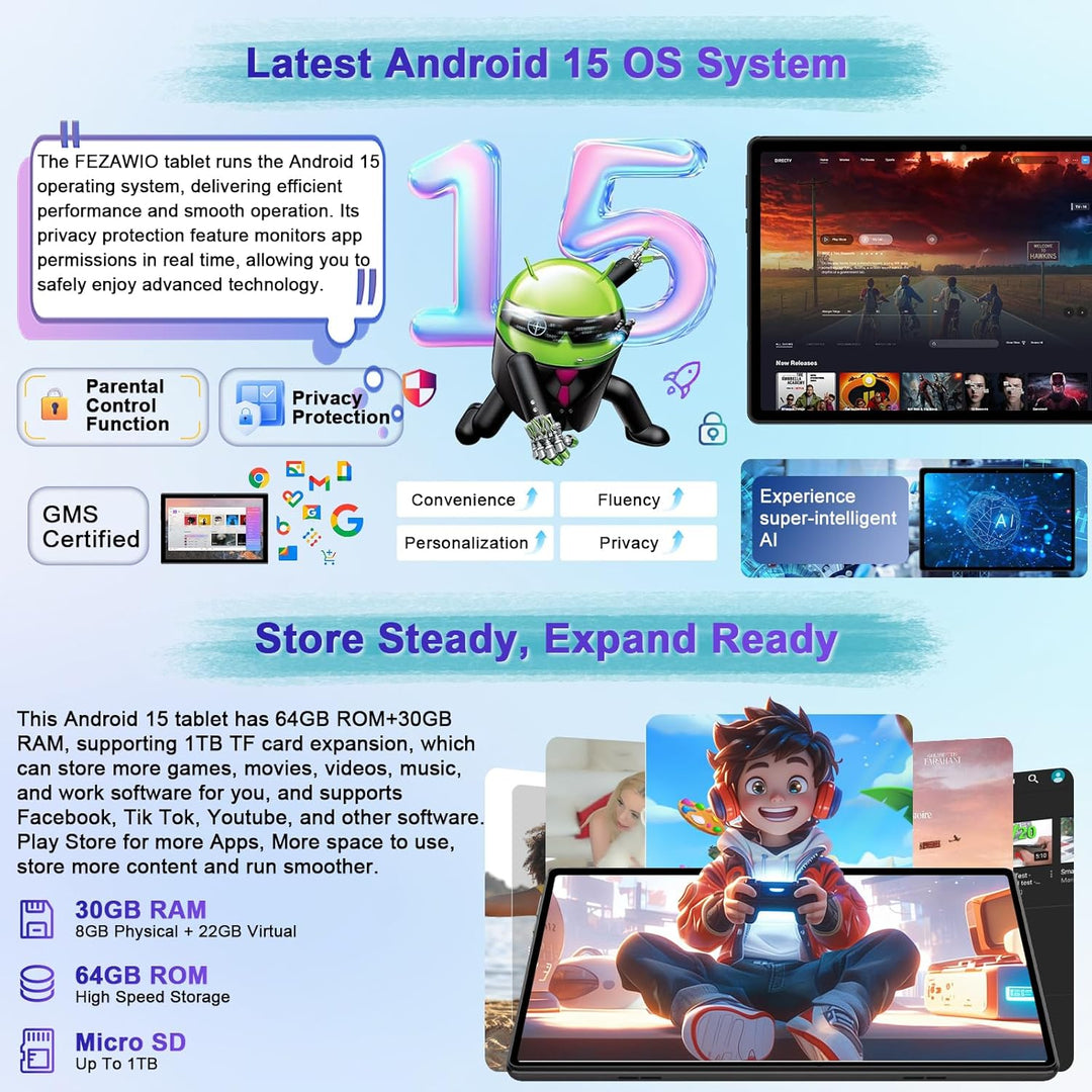Tableta 2025 con Android 15 de 10 pulgadas con teclado de 30 GB de...