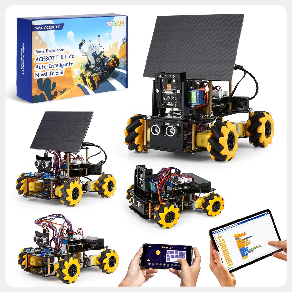 4 en 1 ESP32 Smart Camera Solar Robot Car, 4WD Kit de robótica de coche con control remoto para niños de 8 a 12 y 16 años, programación electrónica, kit de codificación científica de juguete STEM compatible con Arduino/Scratch/Phython