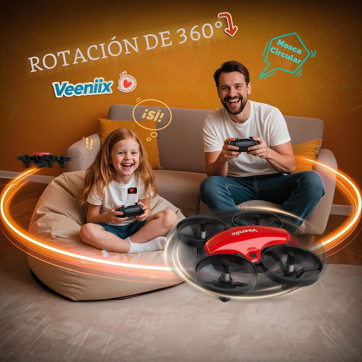 Veeniix V995 Mini dron rojo para niños y principiantes, cuadricóptero de control remoto para interiores con giros en 3D, rotación de 360°, vuelo circular, vuelo estacionario automático, modo sin