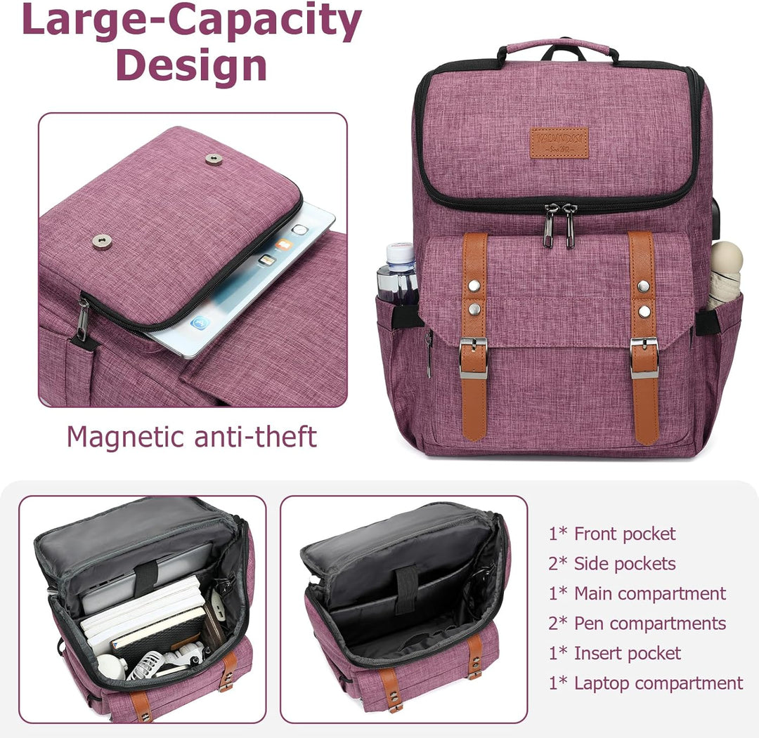 YALUNDISI Mochila Vintage de Viaje para Laptop con Puerto de Carga...