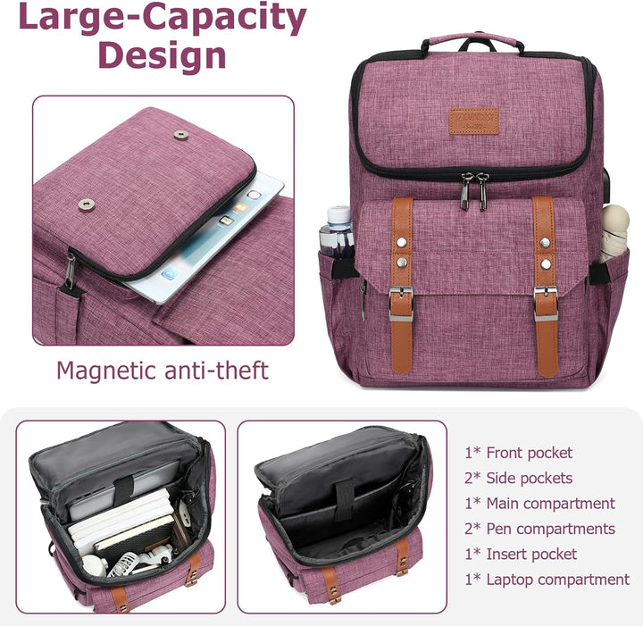 YALUNDISI Mochila Vintage de Viaje para Laptop con Puerto de Carga...