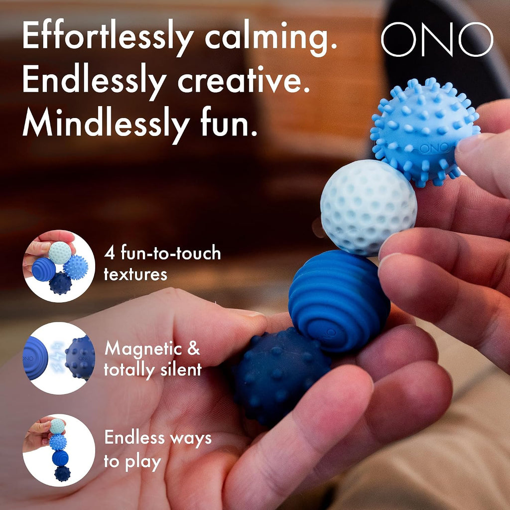 ONO Signets – Bolas magnéticas de silicona con hoyuelos, protuberancias y ondas texturizadas | Divertido juguete de mano para adultos | Ayuda a aliviar el estrés, la ansiedad, la tensión (Zafiro