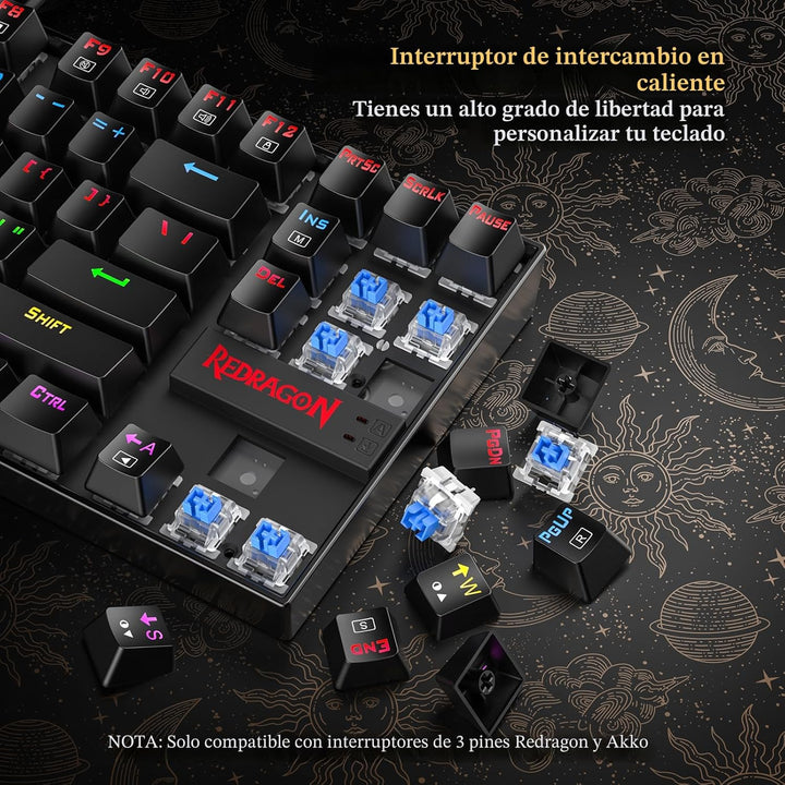 Redragon Teclado mecánico para juegos K552P TKL con 18 modos de ret...