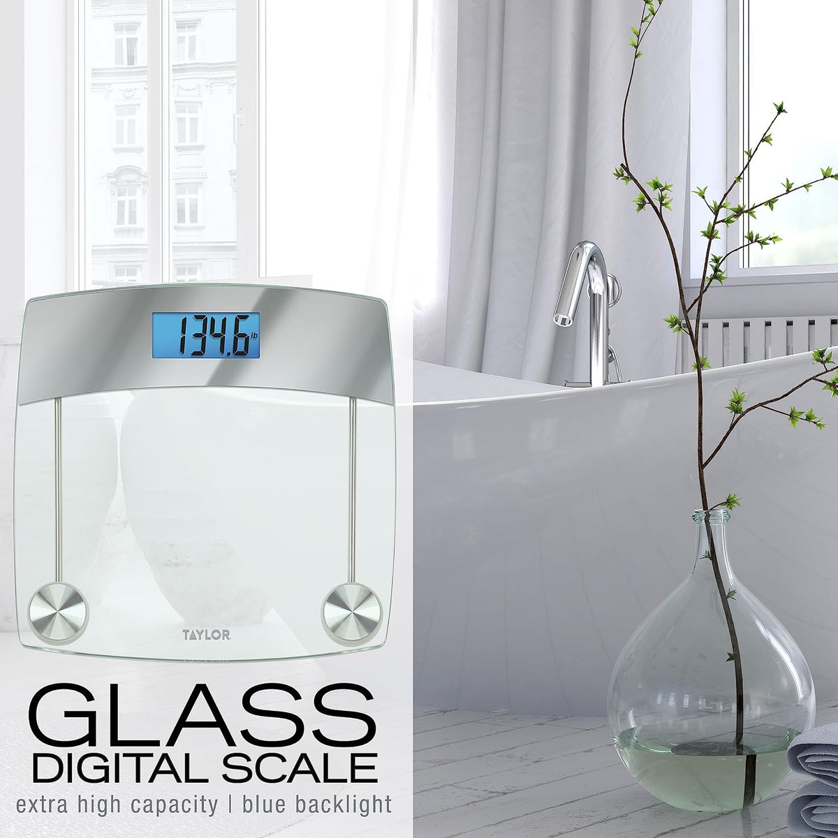 Taylor Báscula digital para peso corporal, 440 libras, acentos de acero