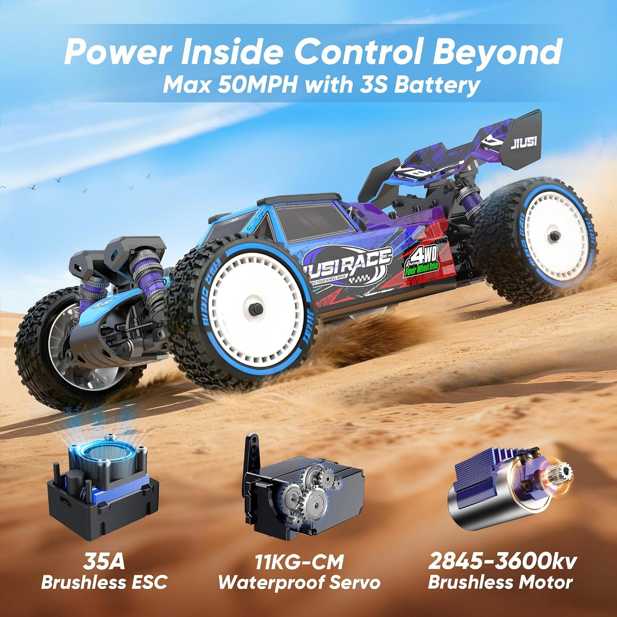 Autos RC sin escobillas 1:12, rápido 50 mph Hobby Electric Off-Road Buggy, Camión de Carreras RC 4WD con baterías 3S, carga rápida de 25 W, autos de control remoto RTR 4X4