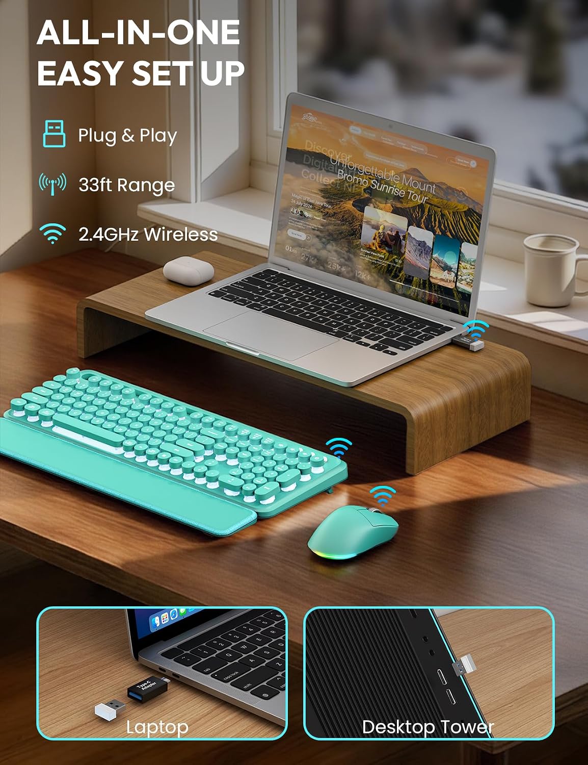 Combo de teclado y mouse inalámbricos: teclado retroiluminado con r...