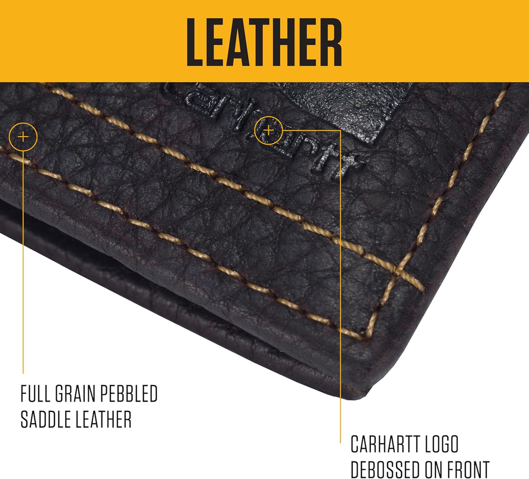 Carhartt Carteras de cuero de grano completo para hombre, diseño du...