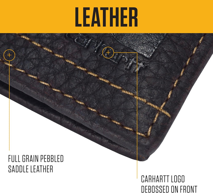 Carhartt Carteras de cuero de grano completo para hombre, diseño du...