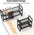 Estante metálico expandible para zapatero/closet, entrada y garaje, 2 niveles, negro