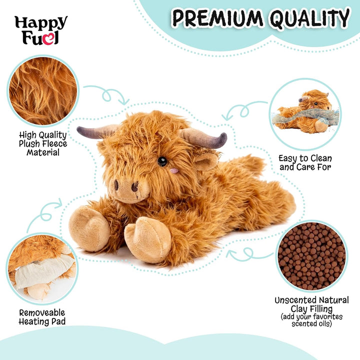 Highland Cow - Animal de peluche apto para microondas, almohadilla...