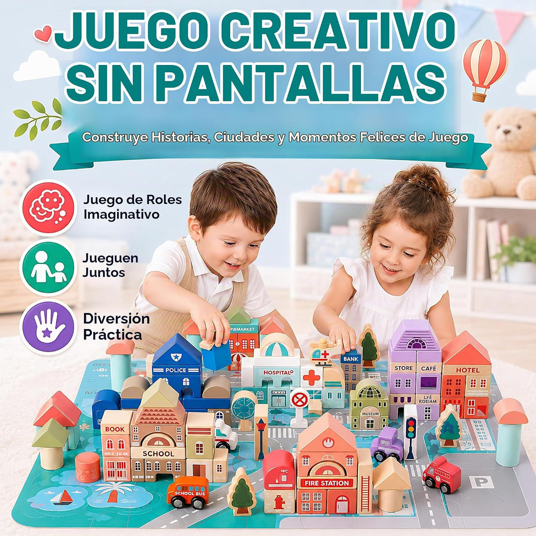 Juego de bloques de construcción de madera, apilador de construcció...