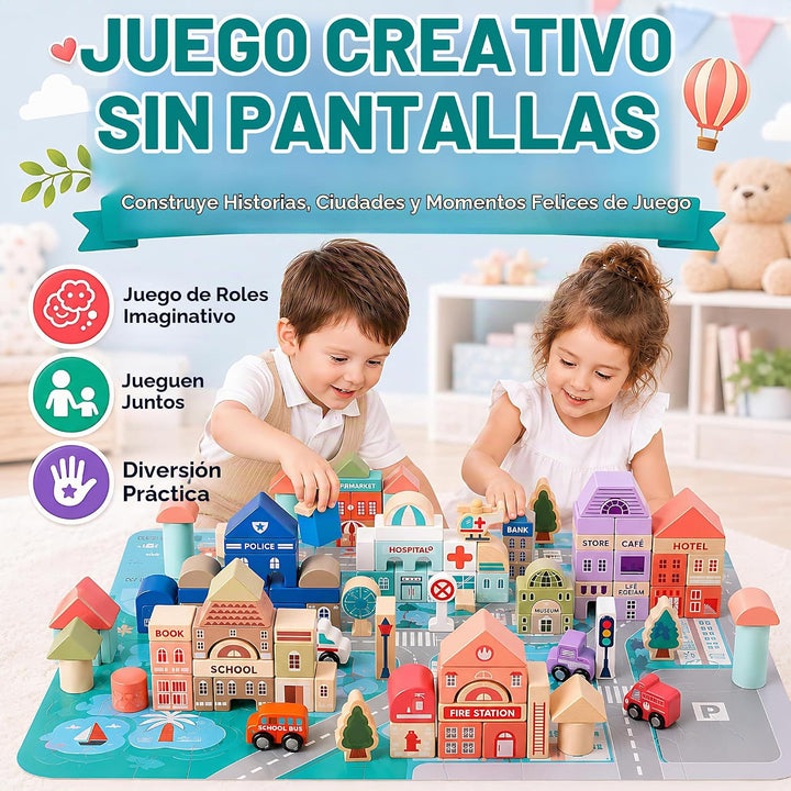 Juego de bloques de construcción de madera, apilador de construcció...
